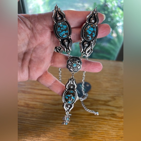New Western Turquoise Bohemian Southwestern Cowgirl Turquoise Long Necklace - Picture 3 of 10